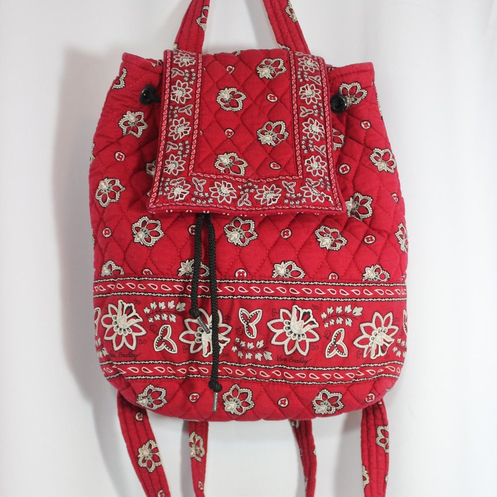 Vera Bradley red black white Backpack bookbag Retired Paisley Drawstring